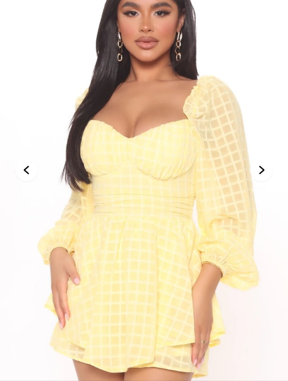 Fashion Nova Yellow Puff-Sleeve Mini Dress